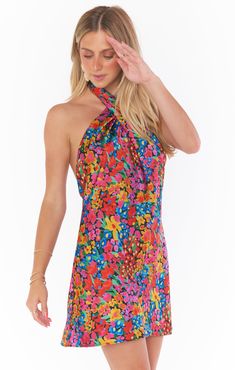 Check out Jasmine Halter Mini Dress. Get $10 off + free shipping with Club Mumu. Garden Wedding Dress Guest, Pastel Floral Dress, Beach Wedding Guests, Tropical Beach Wedding, Beach Wedding Guest Dress, Pastel Dress, Rainbow Outfit, Halter Mini Dress, Dress Romper