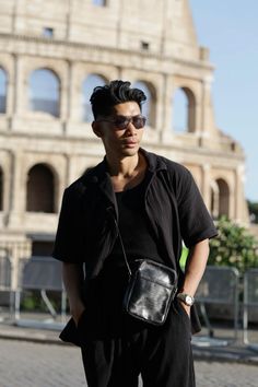 Mens outfit idea for Rome, Italy: SUNGLASSES - Tom Ford Shirt - H&M Tank - Hanes Bag - Louis Vuitton Pants - Zara Sneakers - Louis Vuitton Louis Vuitton Pants, Ford Shirt, Louis Vuitton T Shirt, Zara Sneakers, Tom Ford Sunglasses, Rome Italy