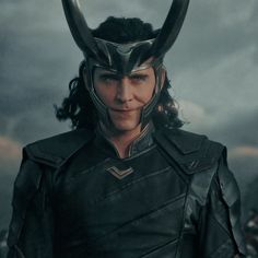 loki in the avengers movie with horns on his head and an evil look on his face