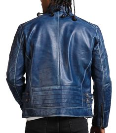 Blue Biker Classic Style Genuine Leather Jacket Imagine yourself riding your bike through the city, making heads turn in awe and amazement. Everywhere you go, people stare at you as you exude unmatched charisma and confidence. This is no longer a dream but a reality with the AlexGear men's blue biker leather jacket. Designed for all our bikers and fashion enthusiasts, this blue jacket boasts a structured appearance, instantly enhancing the look of any outfit you adorn. Crafted to perfection by o Fitted Urban Style Biker Jacket, Blue Long Sleeve Biker Jacket For Motorcycling, Blue Biker Jacket For Motorcycling, Blue Biker Jacket For Winter Streetwear, Blue Moto Biker Jacket With Zipper Closure, Blue Moto Outerwear For Biker Events, Moto Blue Outerwear For Biker Events, Moto Style Blue Outerwear For Biker Events, Blue Biker Jacket With Zipper Closure