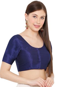 Product Features:   Color: Navy Blue Fabric: Mulbury Art Silk Pattern: Solid Sleeve: Half Sleeves Neck Type: Round Neck Package Content: 1 Blouse Product Weight: 500 Gram Fabric Care: First wash dry clean only Disclaimer: There will be slight difference in Digital to actual Image Saree Designer Blouse, Designer Blouses Online, Saree Blouses Online, Crop Top Style, Silk Pattern, Navy Blue Blouse, Latest Saree, Readymade Saree, Saree Designer