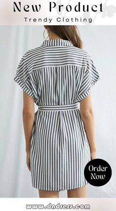 Button Stripe Beleted Mini Dress Chic Button-up Dress For Casual Occasions, Chic Striped Short Sleeve Mini Dress, Chic Striped Mini Dress With Short Sleeves, V-neck Shirt Dress With Button Closure, V-neck Shirt Dress With Button Closure For Casual Wear, Chic Short Sleeve Button Back Dress, Chic Short Sleeve Dress With Button Back, Short Sleeve Buttoned Midi Dress For Date Night, Chic Dress With Button Cuffs For Brunch