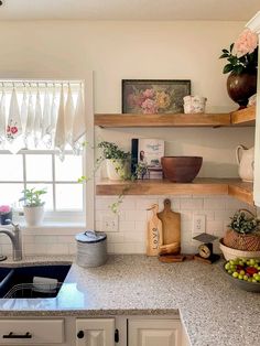 two pictures side by side, one has a sink and the other has a counter with stools