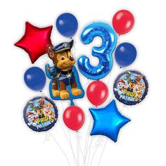 paw patrol 3rd birthday balloon bouquet