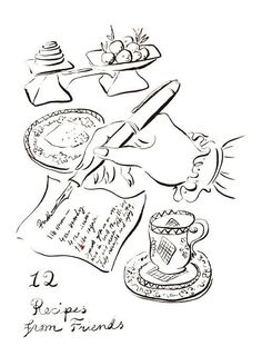 a drawing of some food on a table