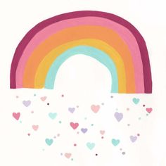 a drawing of a rainbow with lots of hearts coming out of the top and bottom