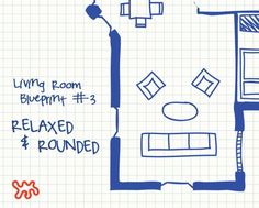 a drawing of a living room with blueprint and squared off