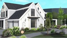 this is an artist's rendering of a house in the country style with white siding and black shingles