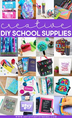 a collage of school supplies with the words creative diy school supplies