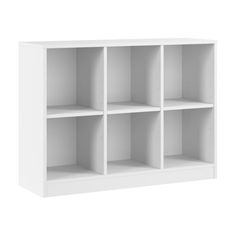 a white bookcase with six shelves on each side