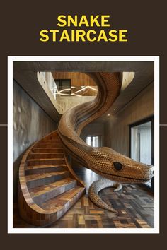 a spiral staircase in the shape of a snake on it's side with text overlay