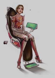 a drawing of a woman sitting in a chair with a laptop on her lap top