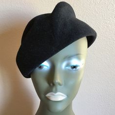 An Elegant Black Petit Beret Hand-Sculpted In Velour Felt . Perfect For Cocktail Or Any Other Occasions Nose Ring, Felt, Women Accessories, Size Medium, Hats, Women Shopping, Clothes, Black, Color