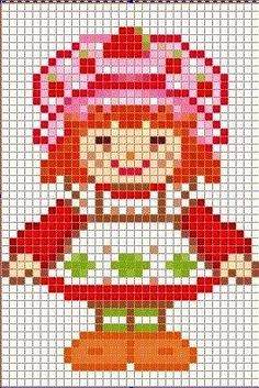 Toy Story Perler Bead Patterns, Strawberry Shortcake Cross Stitch, Strawberry Shortcake Pixel Art, Strawberry Perler Bead Pattern, Cross Stitch Simple, Pixel Grid, Crochet Grid