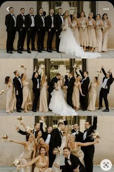 a group of people standing next to each other in front of a building and posing for pictures