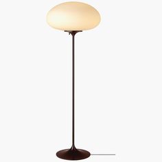 a floor lamp with a white light on the top and bottom part of it's base