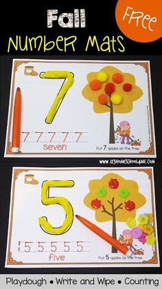 fall number mats for kids to practice counting