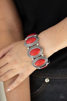 Silver, Red Red Stone Bracelet, Red Bracelet, Silver Frames, Red Bracelets, Paparazzi Accessories, Paparazzi Jewelry, Red Stone, Jewelry Party, Stone Bracelet