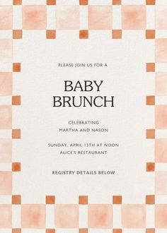 a baby brunch is shown in the center of this orange and white checkered pattern