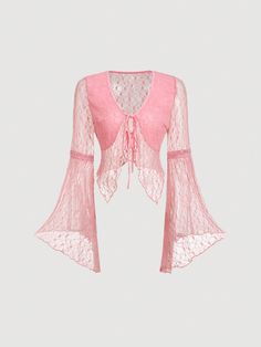 Semi-Transparent Long Sleeve Tie-Front Cardigan Pink Sexy  Long Sleeve Knitted Fabric Plain,Plants  Slight Stretch  Women Clothing, size features are:Bust: ,Length: ,Sleeve Length: Teen Clothes, Top Shein, Rose Bonbon, Tie Front Cardigan, Semi Transparent, Pink Top, Yearbook, Pink Tops, Long Sleeve Knit