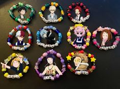 #kandi #bracelet #mha #izuku #bakugou #kirishima #myhero #todoroki #minaashido #uraraka #denki #jiroukyouka #hawks #shigaraki Naruto Bracelet Pattern, Matching Loom Band Bracelets, Rengoku Bracelet, Bakugou Bracelet, Todoroki Bracelet, Demon Slayer Bracelet Ideas, My Hero Academia Bracelet, Character Kandi Bracelets, Kandi Bracelets Anime