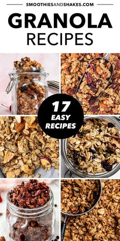 granola recipe collage with text overlay that reads 17 easy granola recipes