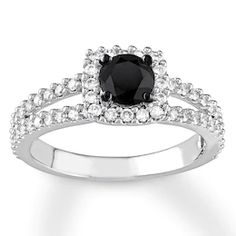 a black and white diamond engagement ring