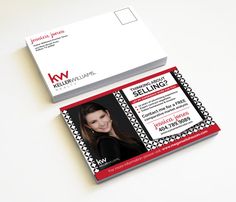 two business cards with an image of a woman's face on the front and back