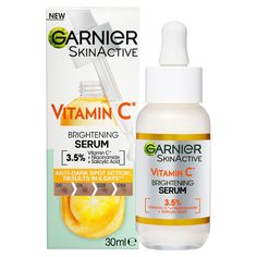 Garnier Vitamin C Brightening Serum 30ml Vitamin C Face Serum, Natural Vitamin C, Super Glow, Garnier Skin Active, Smooth Skin Texture, Glow Serum, Natural Vitamins, Vitamin C Serum, Brightening Serum