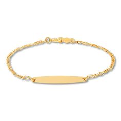 This classic children's Figaro bracelet features an oval ID design set in beautiful 14K yellow gold. The bracelet measures 6 inches and secures with a spring ring clasp. Gold Layered Bracelets, Figaro Bracelet, Neil Lane Engagement Rings, Pearl Diamond Jewelry, Cross Jewelry Necklace, Fan Jewelry, Bezel Engagement Ring, Id Design, Diamond Wedding Rings Sets