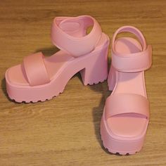 These Are Nwots Olivia Miller Pink Extravaganza Platform Sandals. They Are A Size 8, And The Ankle Straps Are Velcro Closure. They Have A Square Toe, And The Heels Are A 4.5" Chunky Platform. Pink Platforms, Olivia Miller, Chunky Platform, Ankle Straps, Platform Sandals, A 4, Women Shoes, Sandals, Square