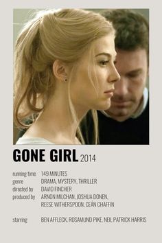 a poster for the movie gone girl with a man looking at her in the background