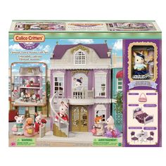 this is an image of a toy doll house with furniture and accessories in it's box