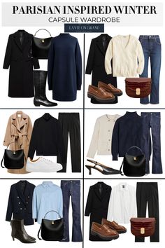 Classic, timeless, and chic outfit combinations to wear this winter season to look like a French woman. Dress Like A Parisian Winter, French Style 2024, Winter Work Outfits For Women 2023, Classic Winter Outfits Women, Parisian Style Wardrobe, Parisian Outfit French Style, Winter Basics Wardrobe, Parisian Chic Style Fall, French Winter Outfits