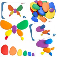 several different shapes and sizes of colored pebbles