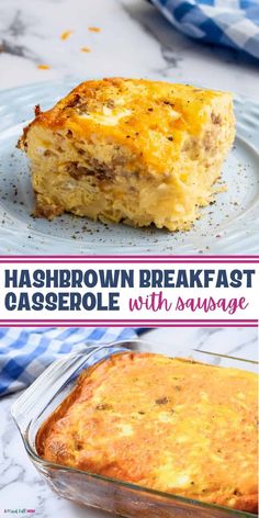 hashbrown breakfast casserole with sausage on a plate