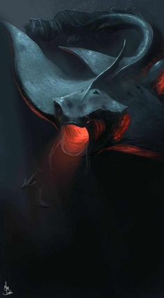 an artistic painting of a bull's head in the dark