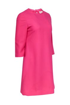 Add a pop of color to your wardrobe with the playful bubblegum pink "Dizzy Dress" from Kate Spade. Fiercely feminine with a figure-flattering A-line silhouette, this pretty pink number boasts a dainty ruffled trim and keyhole accent. Pair with slingback pumps for a perfectly polished look. Size 10 100% Polyester Hidden back zip Keyhole back w/ button Crew neckline Ruffled trim Three-quarter sleeves A-line silhouette Bust 37.5" Waist 32" Shoulder to hem 35.75" Sleeve length 17.5" Feminine Pink Stretch Dress, Pink Stretch Dresses For Daywear, Chic Spring Dresses By Kate Spade, Chic Kate Spade Dresses For Spring, Kate Spade Mini Dress, Pink A-line Dresses For Work, Pink Stretch A-line Dress, Kate Spade Spring Party Dress, Spring Party Mini Dress By Kate Spade