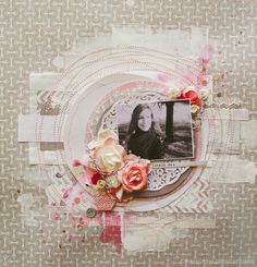 an altered photo with flowers and laces on the edge is displayed in front of a patterned background