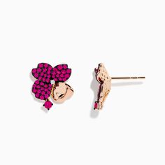 Effy Nature 14K Rose Gold Ruby and Diamond Flower Earrings Diamond Flower Earrings, Rose Stone, Diamond Flower, Flower Earrings, Gold Rose, Round Diamonds, Gold Metal, Ruby, Rose Gold