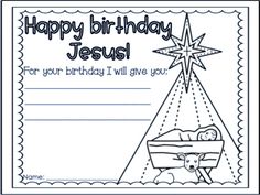 a birthday card with a baby jesus in the manger and star on top of it