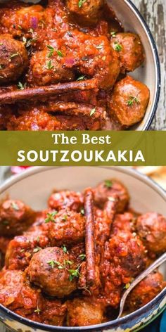 two pictures of meatballs and sauce in a bowl with the words, the best southokuka