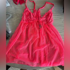 Cute New Victoria Secret Hot Pink Babydoll Top Lingerie With Ties. The Label Says Two Piece But It’s Only One As Shown! Cute Pink Party Sleepwear, Pink Babydoll Top, Top Lingerie, Pink Babydoll, Baby Doll Top, Floral Lingerie, Satin Kimono, Lightweight Tops, Babydoll Top