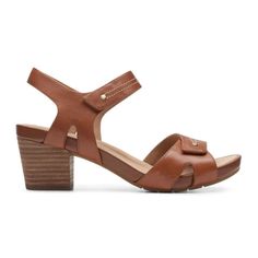 Clarks Un Palma Vibe Heeled Sandal  (Women) - Mahogany Leather Sandals - Heel/Wedge - The Heel Shoe Fitters Stacked Heel Sandal, Clarks Sandals, Mahogany Brown, Trendy Sandals, Latest Shoe Trends, Brown Leather Sandals, Leather Sandals Women, Heeled Sandal, Boot Accessories