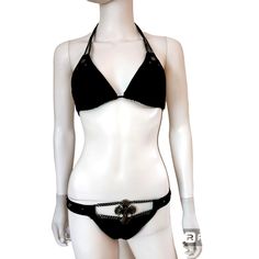 RARE Vintage Beach Bunny Jewel Black Cross Chain Studs Bikini Elegant Triangle Top Swimwear For Festivals, Cross Chain, Black Cross, Beach Bunny, Vintage Beach, Swimwear Collection, Solid Pattern, Women Accessories, Things To Sell