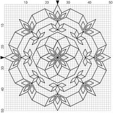 a drawing of a circular design on graph paper with lines in the shape of leaves