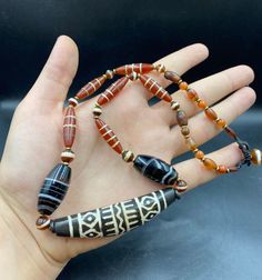 Genuine Old Authentic Ancient Antique Burmes Agate Beads Necklace Pyu Culture Dynasty Period, Pyu Beads, With Carnelian And fossil wood Handmade Ceramic Jewelry, Long Silver Necklace, Ceramic Jewelry, Beaded Necklaces, Green Turquoise, Agate Beads, Beads Necklace, Gorgeous Necklaces, Handmade Ceramics