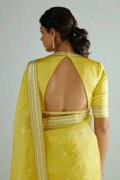 Shop for DNU Priyal Prakash Yellow Sequin Embroidered Silk Organza Saree With Blouse for Women Online at Aza Fashions Golden Blouse Designs, Sleeveless Blouse Designs, Blouse Designs Catalogue, Saree Blouse Neck Designs, Backless Blouse Designs, New Saree Blouse Designs, Traditional Blouse Designs, Latest Model Blouse Designs, Fashionable Saree Blouse Designs