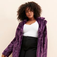 Trendy Faux Fur Coat With Faux Fur Lining, Trendy Faux Fur Coat With Lining, Faux Fur Coat With Faux Fur Lining, Purple Faux Fur Coat For Winter, Winter Purple Faux Fur Coat, Trendy Faux Fur Coat With Trim, Purple Faux Fur Trim Coat For Fall, Textured Jacket, Faux Fur