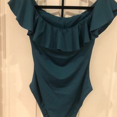 Nwot Beautiful Shade Of Blue/Green One Piece Off The Shoulder Swimsuit Small Blue Sleeveless One Piece For Party, Sleeveless Blue One-piece For Party, Off The Shoulder Swimsuit, Green One Piece, Shade Of Blue, Shades Of Blue, Womens Swim, Off The Shoulder, Blue Green